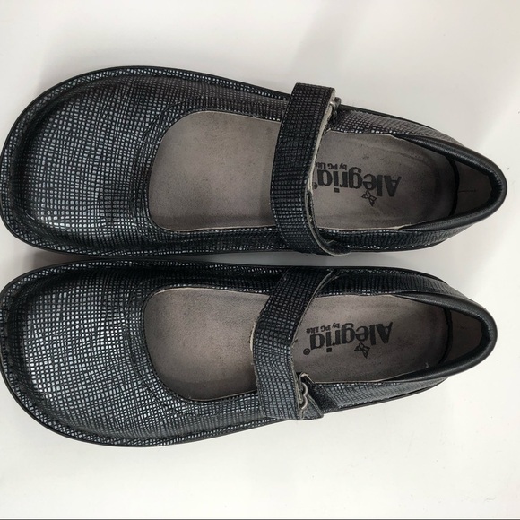 ALEGRIA Belle Grid Silver Mary Jane Clog Shoe Comfort Adjustable Strap 36 Women - Picture 3 of 11